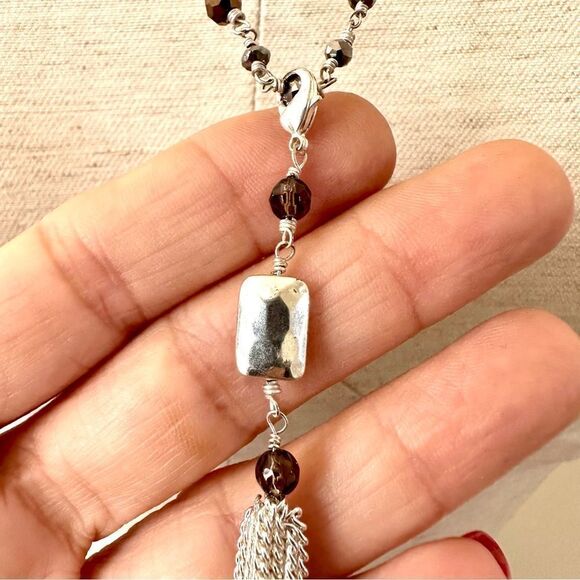 Silver tone double chain  tassel necklace - Picture 3 of 12